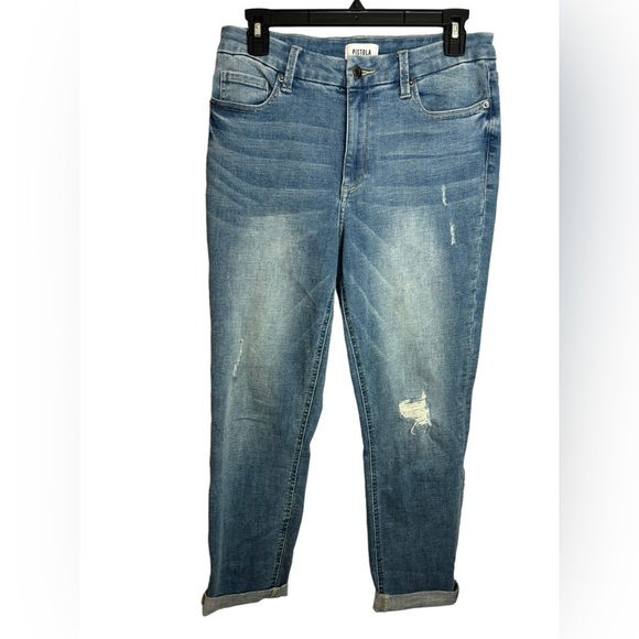 pistola Denim - Pistola Light Wash Distressed Cropped Ankle Jean Size 29